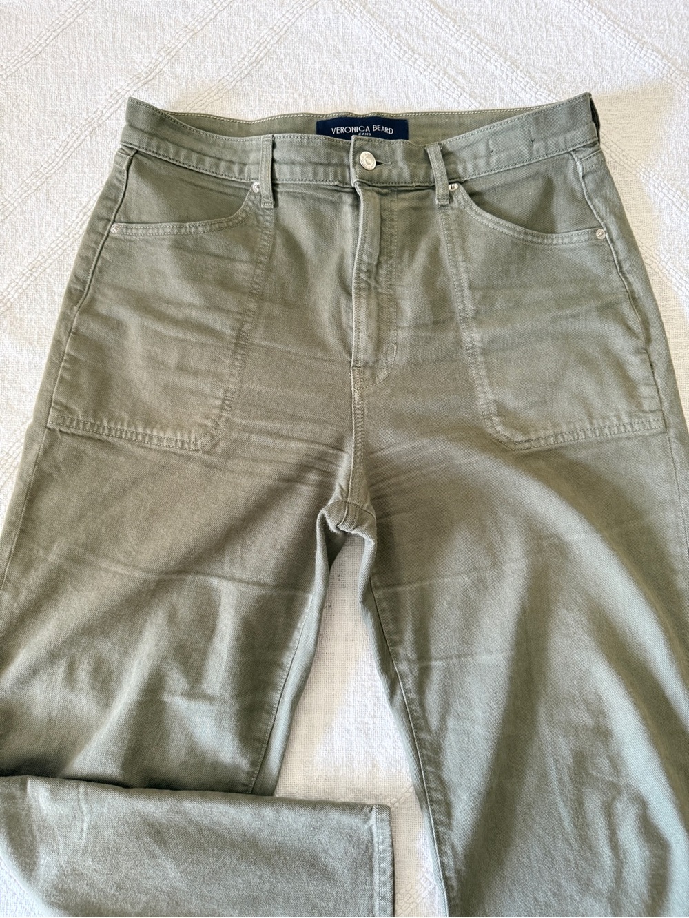 Like New! Veronica Beard Crosbie High Waist Crop Wide Leg Green Jeans Size 31/12 - Picture 6 of 12
